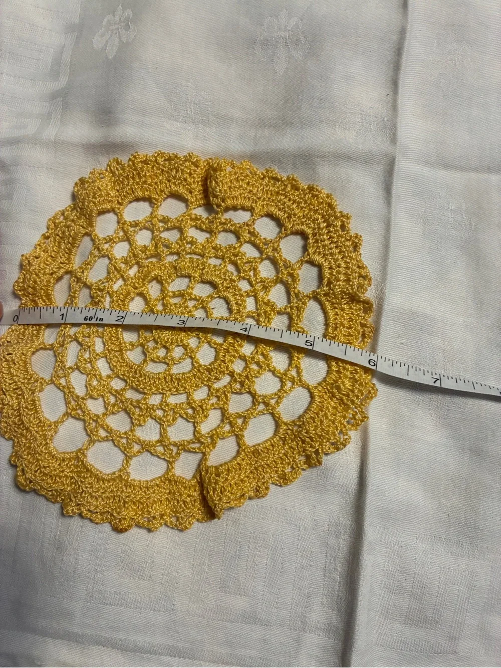 Handmade Crochet Doily Yellow round 6”
